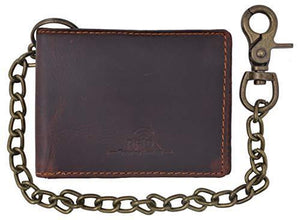 Cazoro Leather Slim Bifold Wallet with Gunmetal Metal Chain-menswallet