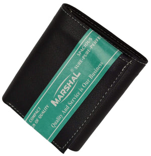 100% Leather Tri-fold ID Card Holder Mens Wallet Black 961107-menswallet