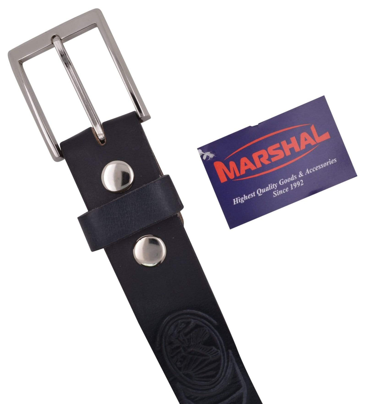 Marshal Men's Black Durable Leather Belt W/Silver Buckle-menswallet
