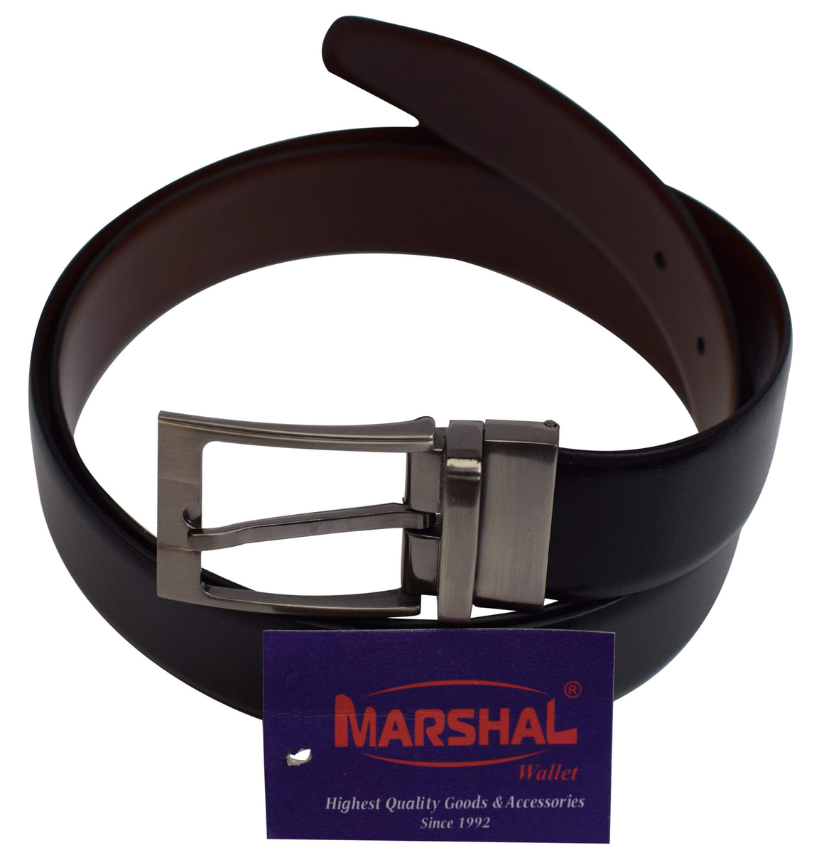 Marshal Men's Genuine Leather Reversible Belt with Rotated Buckle Black & Brown New-menswallet