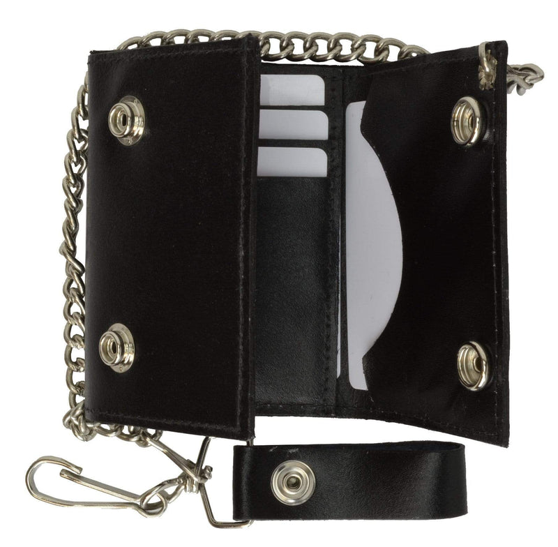 Leather Biker Wallet With Chain Trifold - Chopper Cross Scree