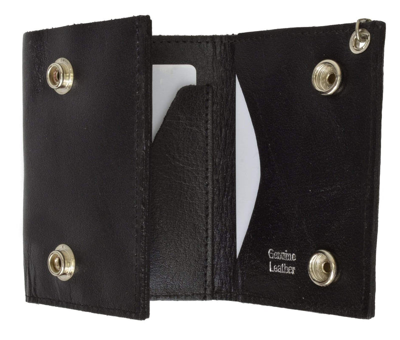 Swiss Marshall Men's RFID Blocking Leather Trifold Wallet With Steel Chain – Black Chain Wallet