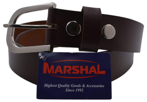 Marshal New Top Grain Genuine Leather Mens Casual Belt with Rounded Silver Buckle-menswallet