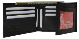 Bifold Cowhide Leather Wallet Outside Flap ID Card Holder 92 CF-menswallet