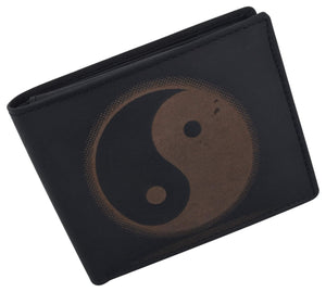 Bifold Genuine Leather Mens RFID Credit Card ID Wallet W/ Ying Yang Logo-menswallet