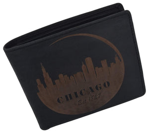 Chicago City Logo RFID Mens Leather Credit Card ID Bifold Wallet-menswallet