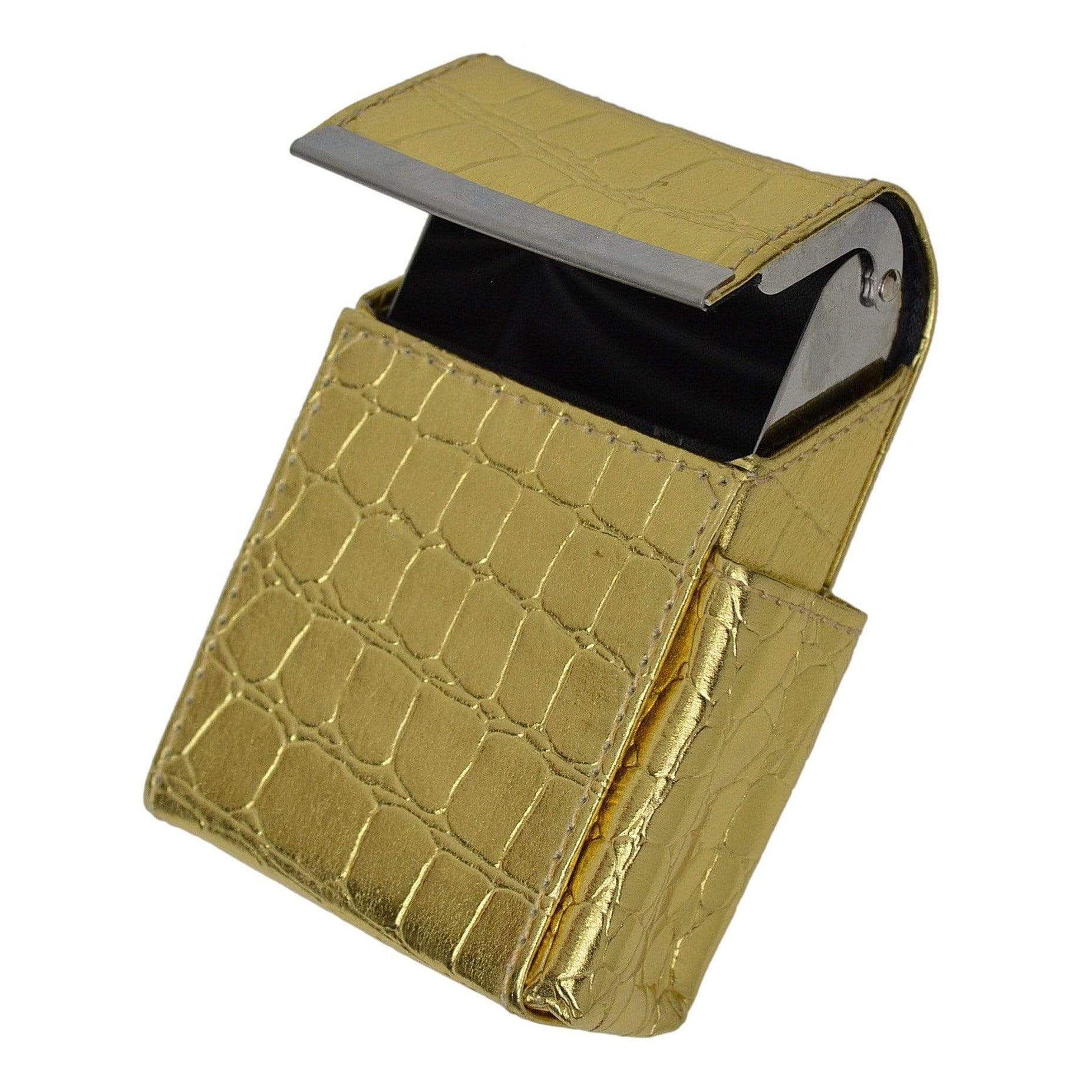 gold cigarette case with lighter Florentine Brass Genuine Leather Size Marshal Crocodile Pattern Genuine Leather