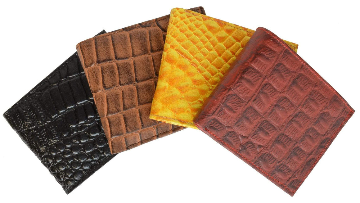 Crocodile Print Cowhide Leather Bifold Wallet with Center ID Window & Credit Card Slots 71152 CR - wallets for men's at mens wallet