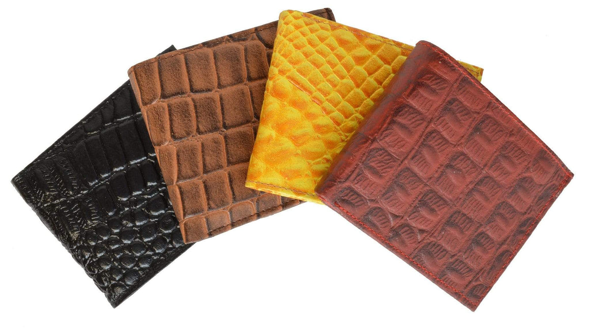 Crocodile Print Cowhide Leather Bifold Wallet with Flip ID Window & Credit Card Slots 71053 CR-menswallet
