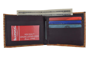 Crocodile Print Cowhide Leather Bifold Wallet with Flip ID Window & Credit Card Slots 71053 CR-menswallet