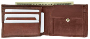 Genuine Cowhide Leather Bifold Mens Wallet with Middle Flap and Coin Pouch 1786 CF-menswallet