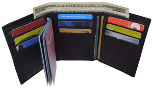 Genuine Cowhide Leather Credit Card Holder with Outside ID Window Trifold Wallet 1355 CF-menswallet