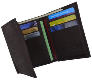 Genuine Cowhide Leather Credit Card Holder with Outside ID Window Trifold Wallet 1355 CF-menswallet