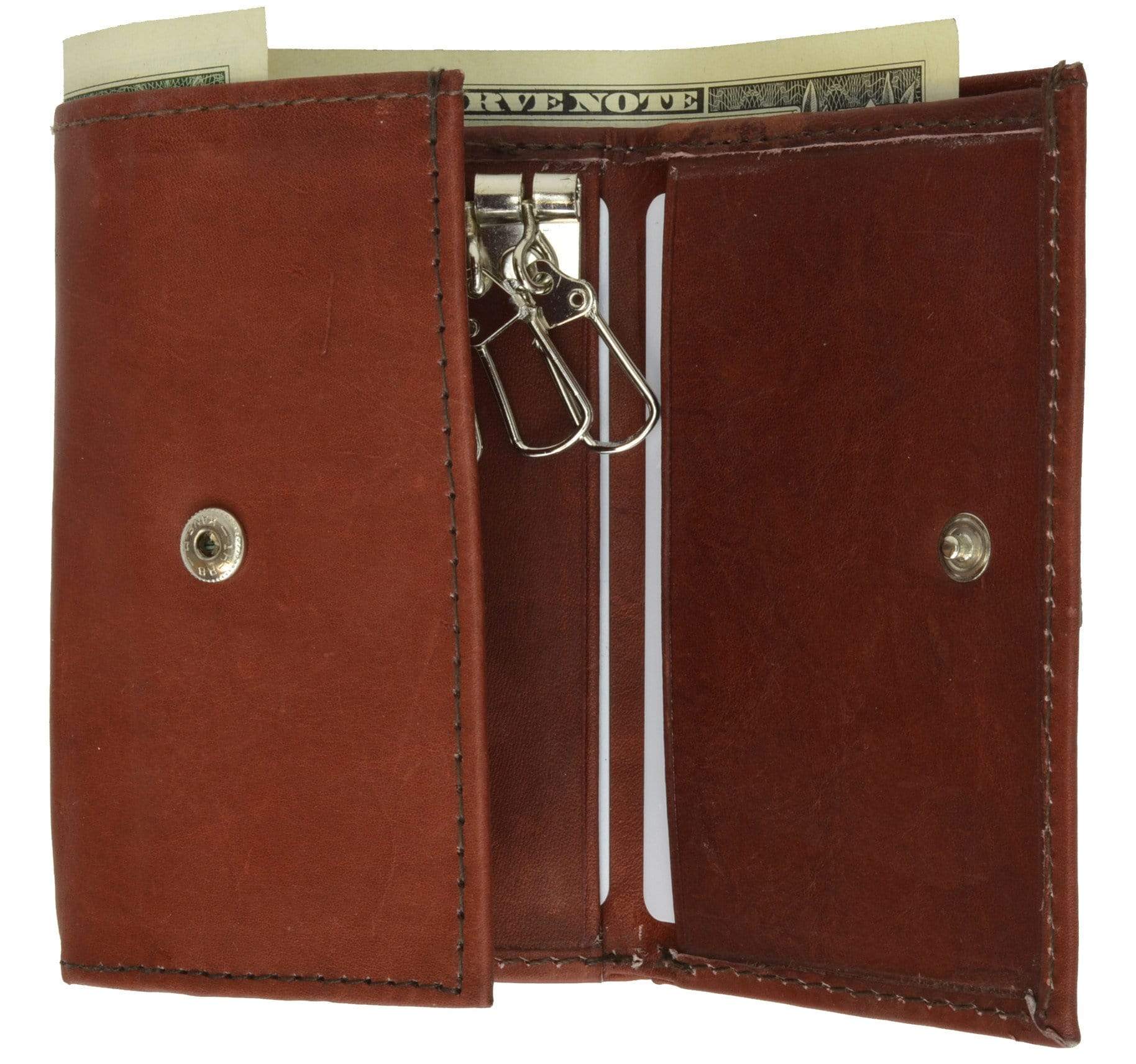 Genuine Cowhide Leather Keychain Holder Trifold Wallet 312 CF Tan