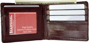 Genuine Eel Skin Bi fold Middle ID Flap Mens Wallet E 709-menswallet