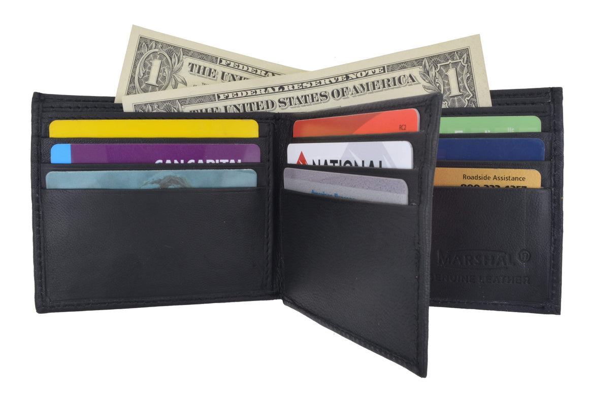 Genuine Leather Bifold Center Flap Lambskin Wallet with ID and Credit Card 52-menswallet