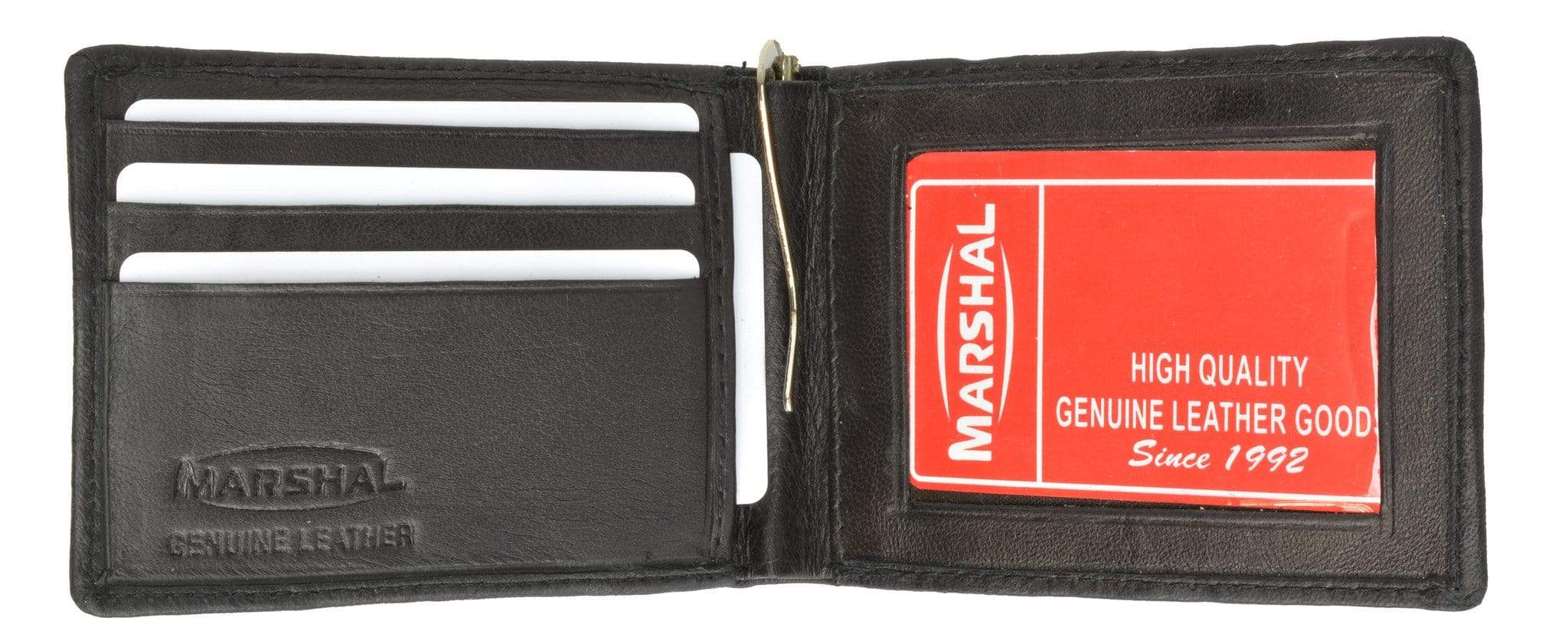 Genuine Leather Bifold Money Clip ID Window Card Holder 1162 - Black Genuine Leather Bifold Money Clip ID Window Card Holder 1162 - Black