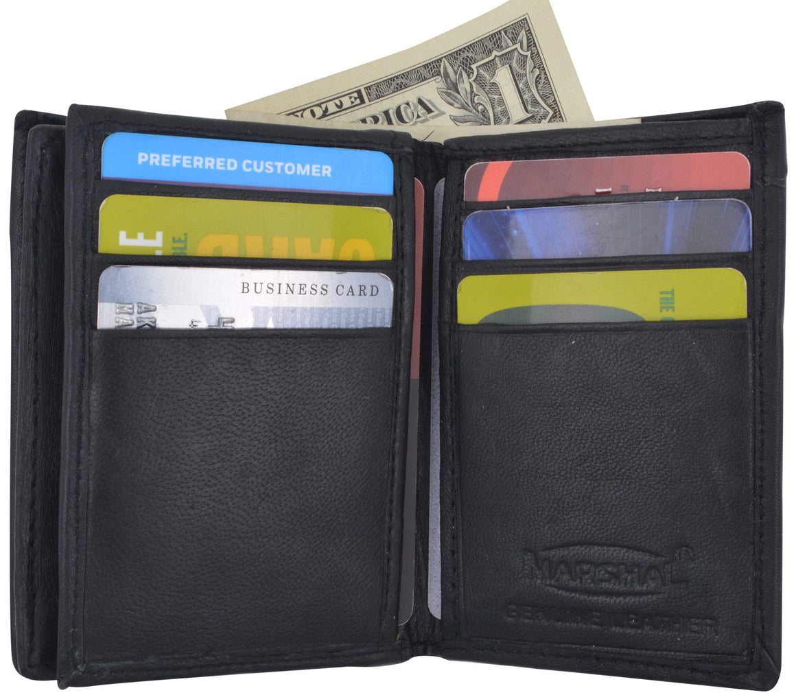 Genuine Leather New Design Slim Bi-Fold ID Wallet with Expandable Pocket for Business Cards Credit Cards with Middle Flap 1157-menswallet
