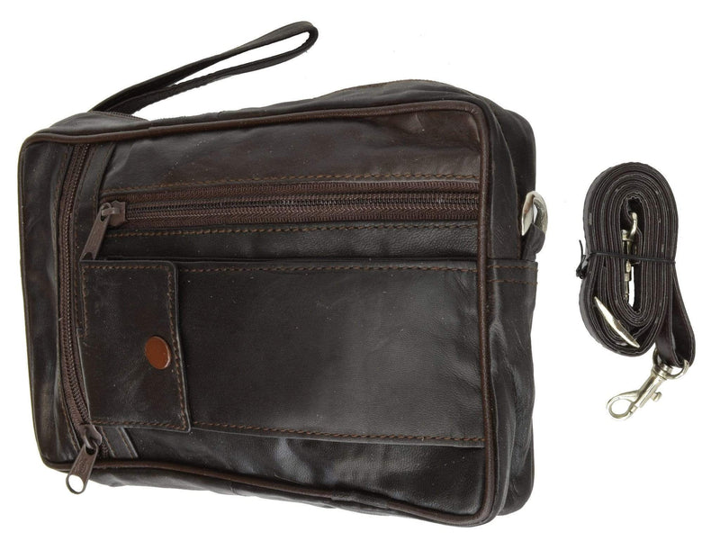 Genuine Leather Organizer Clutch Bag with Phone Pouch Removable Strap