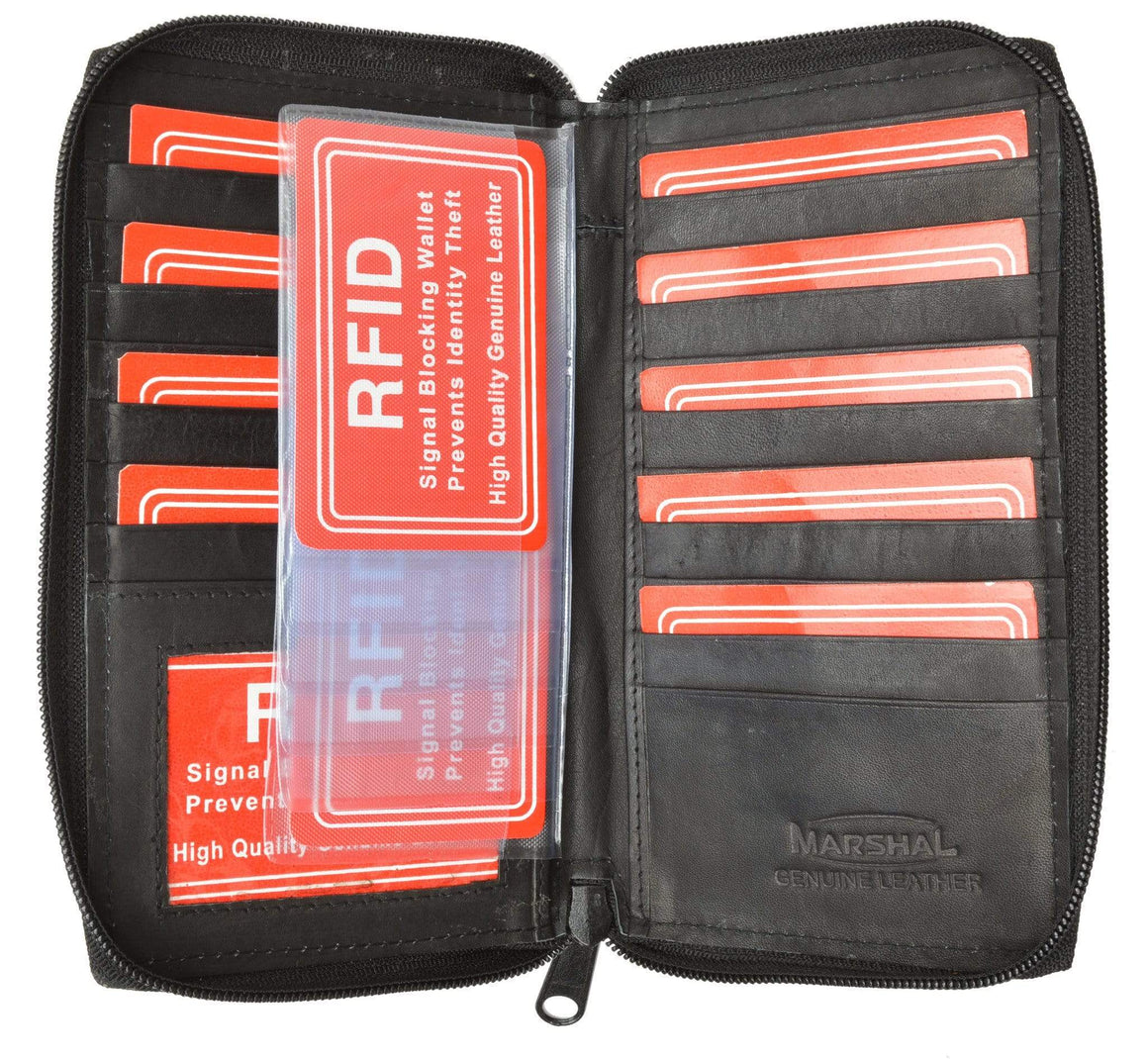 Genuine Leather Zip Around Credit Card Organizer Wallet with ID Window RFID 729 (C)-menswallet
