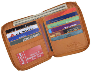 Genuine Mens Leather Zippered Card ID Holder Wallet 702 CF-menswallet