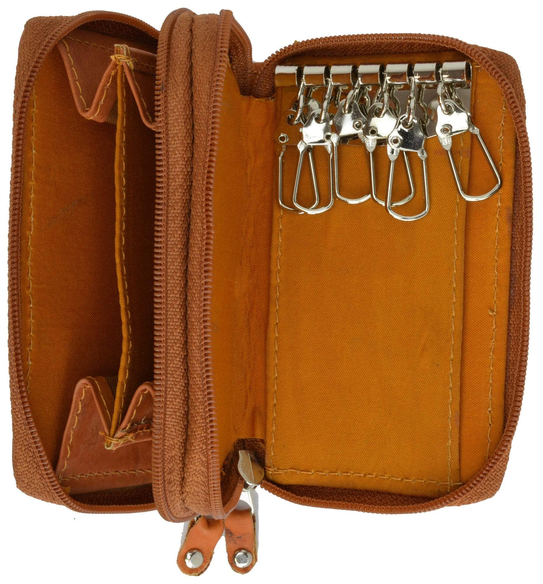 Cow Leather Zippered Key Chain Holder by Marshal Wallet Tan