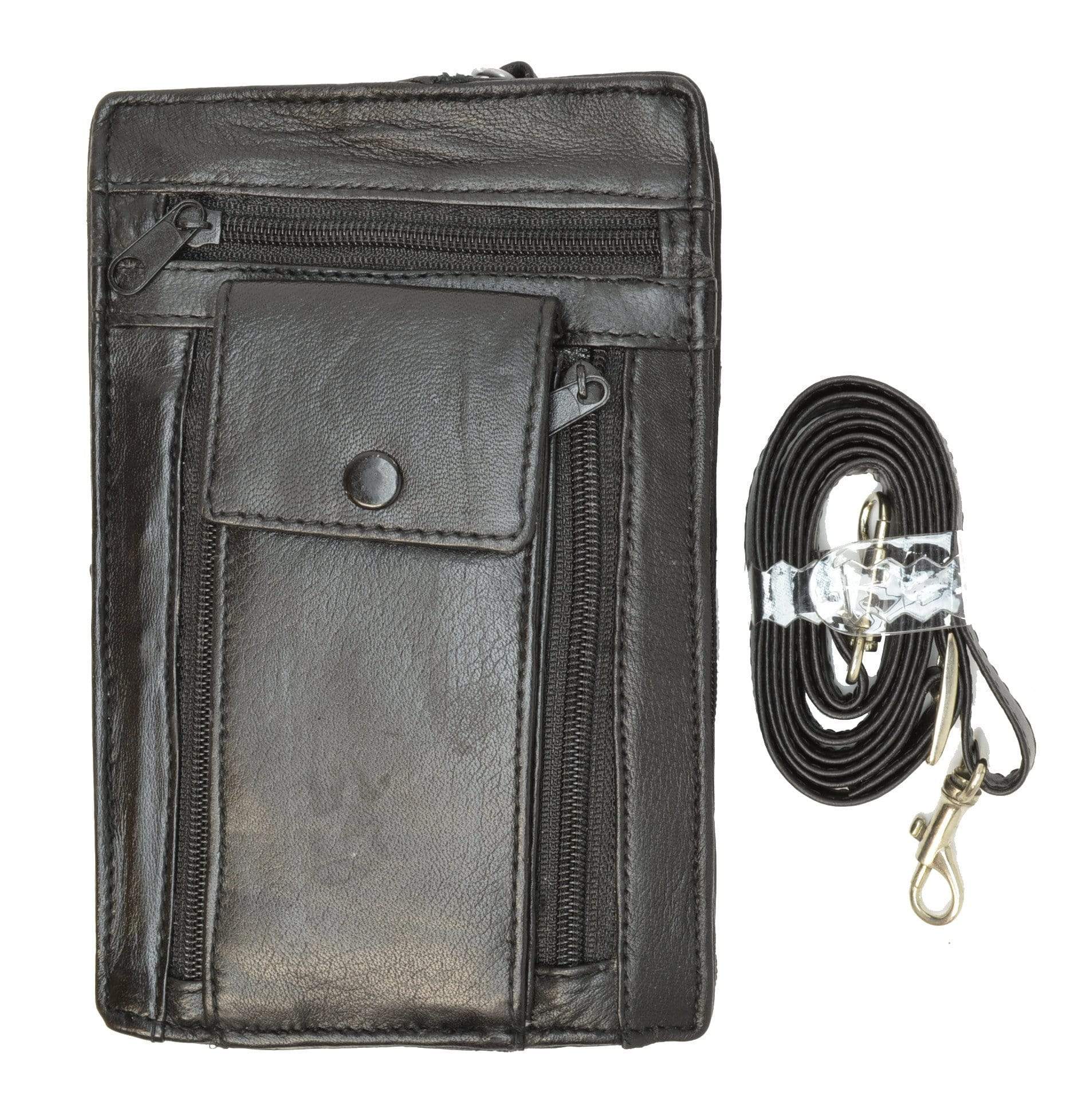 Marshal Large Genuine Leather Men Women Travel Wallet with Wrist Strap 107 Black