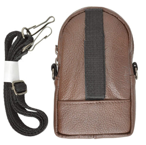 Leather Cellphone Camera Pouch with Neck Strap-menswallet
