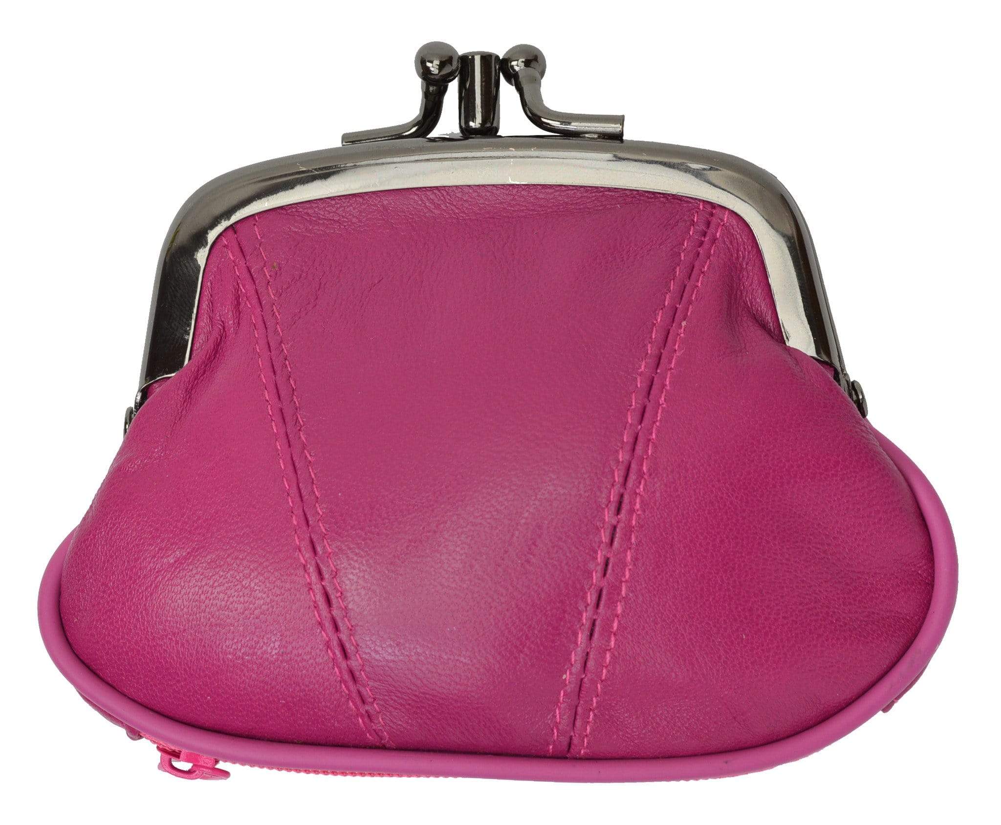 Leather Squeeze Coin Pouch Purse in Blush Pink Metallic