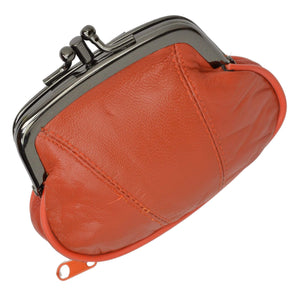 Leather Small Change Purse Double Frame with Zipper Pocket Y022-menswallet