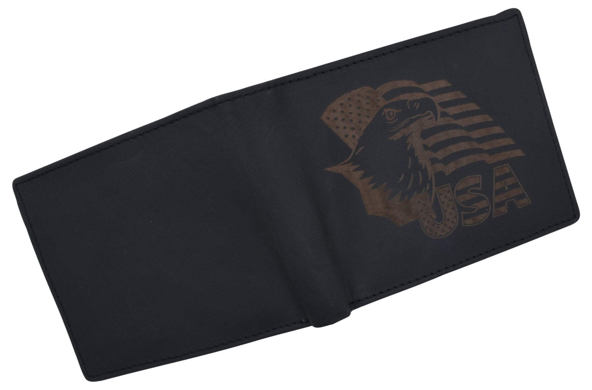 Men's Cowhide Leather USA Flag Eagle Logo RFID Bifold Wallet - wallets for men's at mens wallet