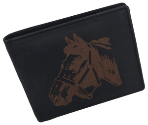 Men's Horse Printed Logo Genuine Leather RFID Blocking Bifold Wallet-menswallet