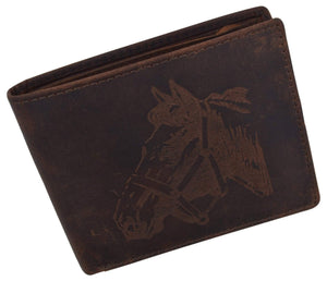 Men's Horse Printed Logo Genuine Leather RFID Blocking Bifold Wallet-menswallet