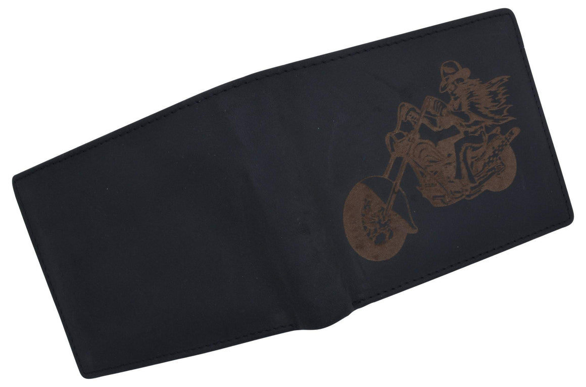 Men's Motorcycle Biker Logo RFID Blocking Genuine Leather Bifold Wallet - wallets for men's at mens wallet