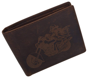 Men's Motorcycle Biker Logo RFID Blocking Genuine Leather Bifold Wallet-menswallet