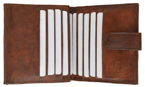 Mens Cowhide Leather Credit Card Holder Trifold Wallet with Snap Enclosure 1512 CF-menswallet