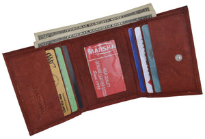 Mens Cowhide Leather ID Card Holder Trifold Wallet with Coin Pouch 2055 CF-menswallet