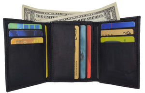 Mens Flap Up ID Trifold Genuine Leather Wallet 1755-menswallet