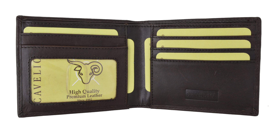 Mens Genuine High Quality Leather ID Card Holder Classic Design Slim Bifold Wallet by Cavelio 730060 (C)-menswallet