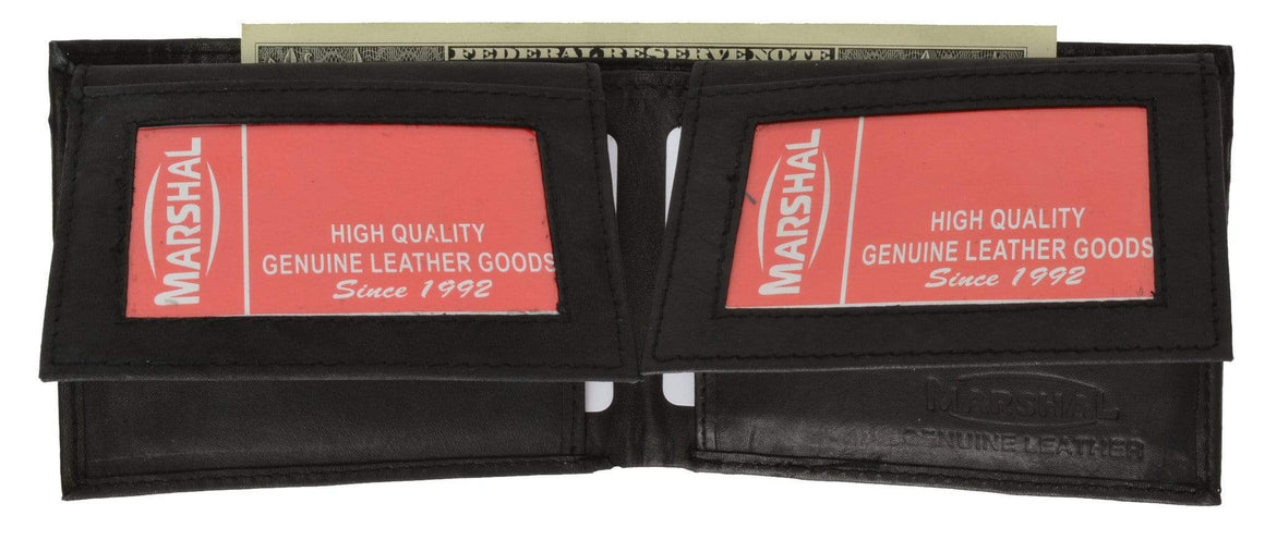Mens Genuine Leather Bifold 2 Flap Up ID Card Holder Wallet 590 CF-menswallet