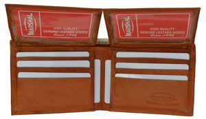 Mens Genuine Leather Bifold 2 Flap Up ID Card Holder Wallet 590 CF-menswallet
