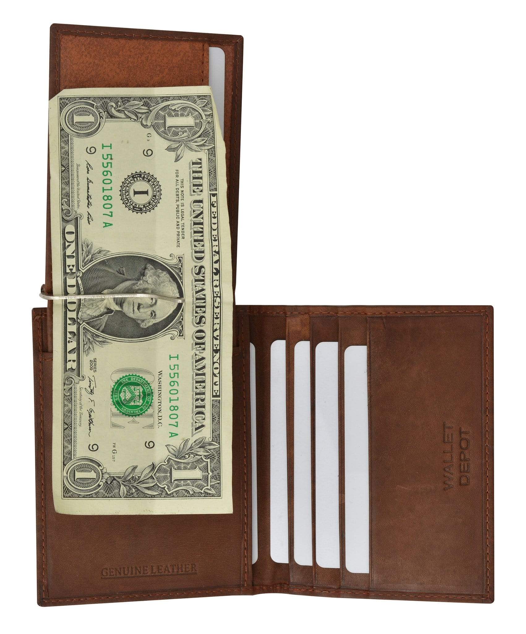 Men's Personalized Leather Bi-fold Money Clip Travel Wallet