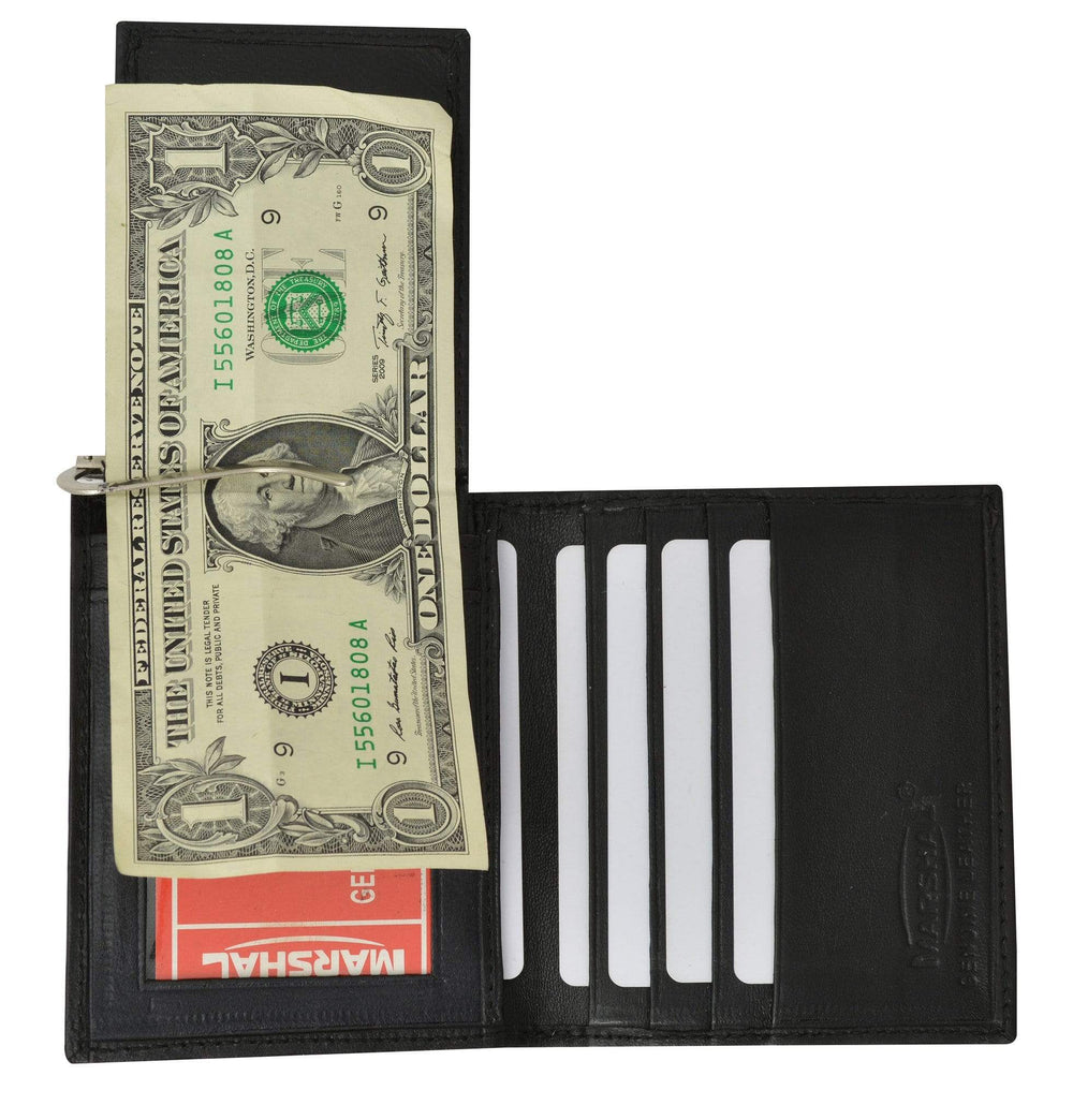 Men's Slim Genuine Leather Bifold Wallet - Black ID Flap Card Holder With Photo Slot