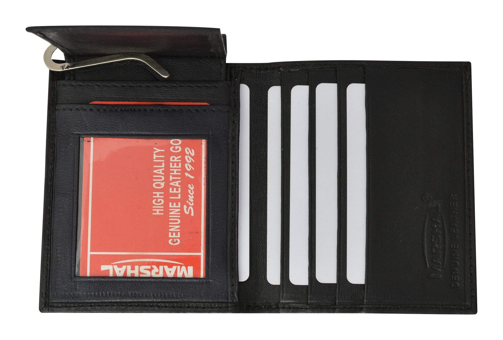 Leatherboss Men's Genuine Leather Bifold Money Clip Wallet – Black, With ID & Card Slots