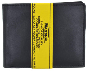 Mens Genuine Leather Center Flap ID Card Holder Bifold Wallet 52 CF-menswallet