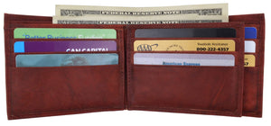 Mens Genuine Leather Center Flap ID Card Holder Bifold Wallet 52 CF-menswallet