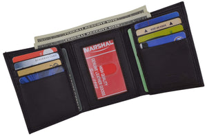 Mens Genuine Leather Trifold Wallet 8 Credit Card Slots ID Window 1155-menswallet