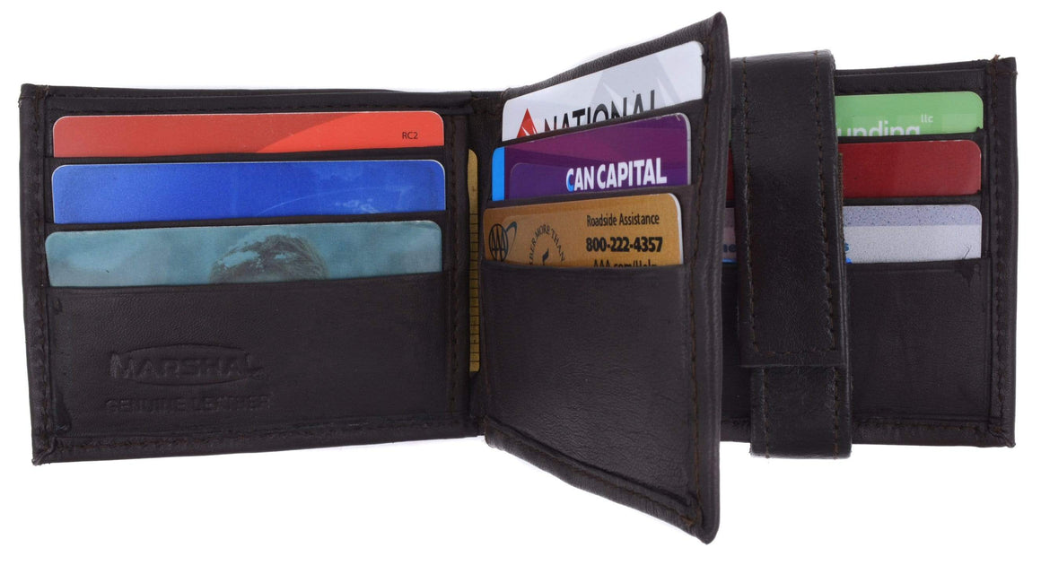 Mens Genuine Leather Wallet Euro Traveler Style with Center Flip ID Window 2152-menswallet
