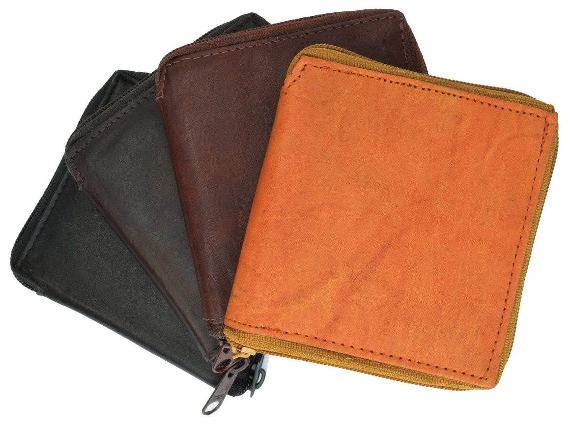 Mens Genuine Leather Zip Around Bifold Wallet with Snap Down Coin Purse 1356 CF - wallets for men's at mens wallet