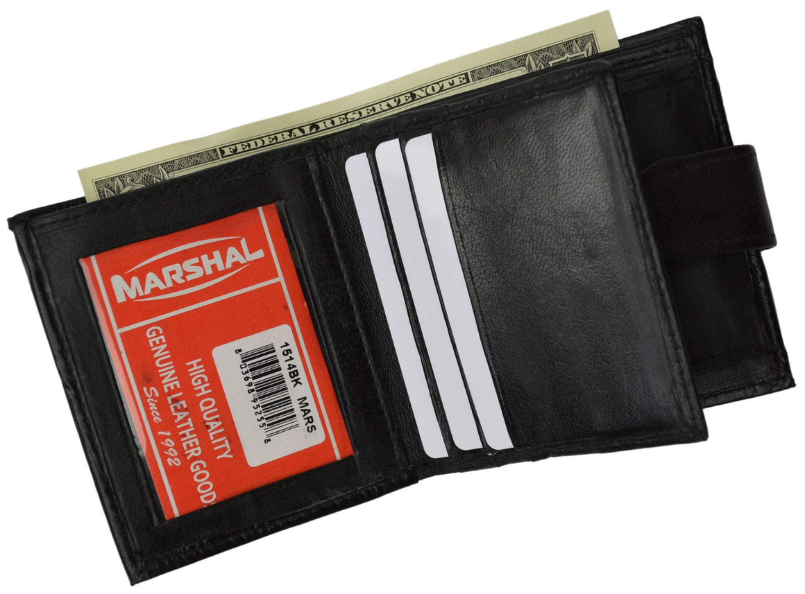 Mens Lamb Leather Card Holder Bifold ID Wallet W/Snap Closure 1514 - wallets for men's at mens wallet